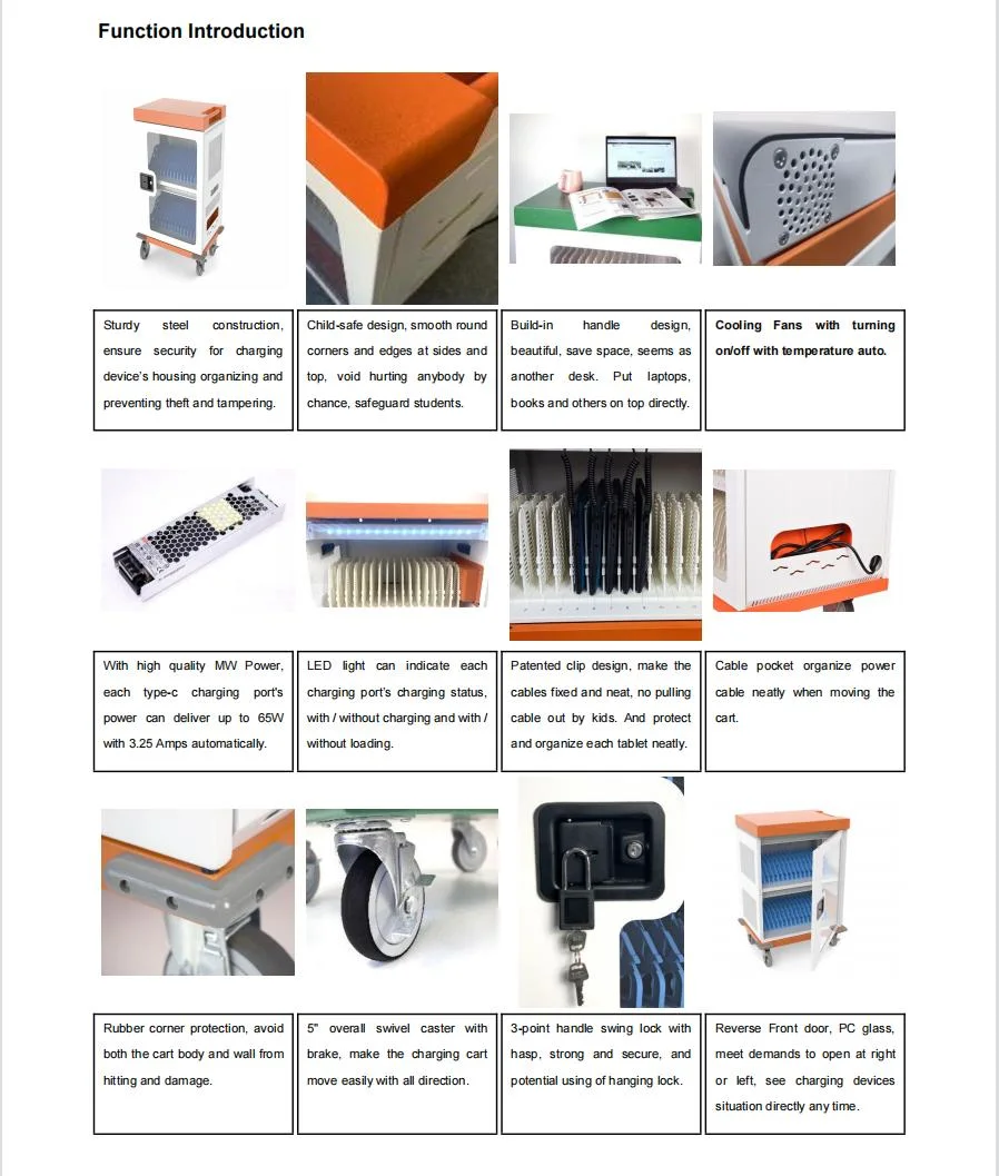 Educational Equipment 32 Ports AC+USB iPad Tablet Laptop Charging Trolley Cabinets and Carts